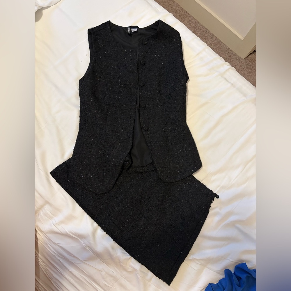 H&M Black Tweed Vest and skirt